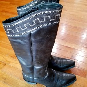 Ariat Sahara Old West Leather Tall Cowboy Zip Boots, Black, Size 10B